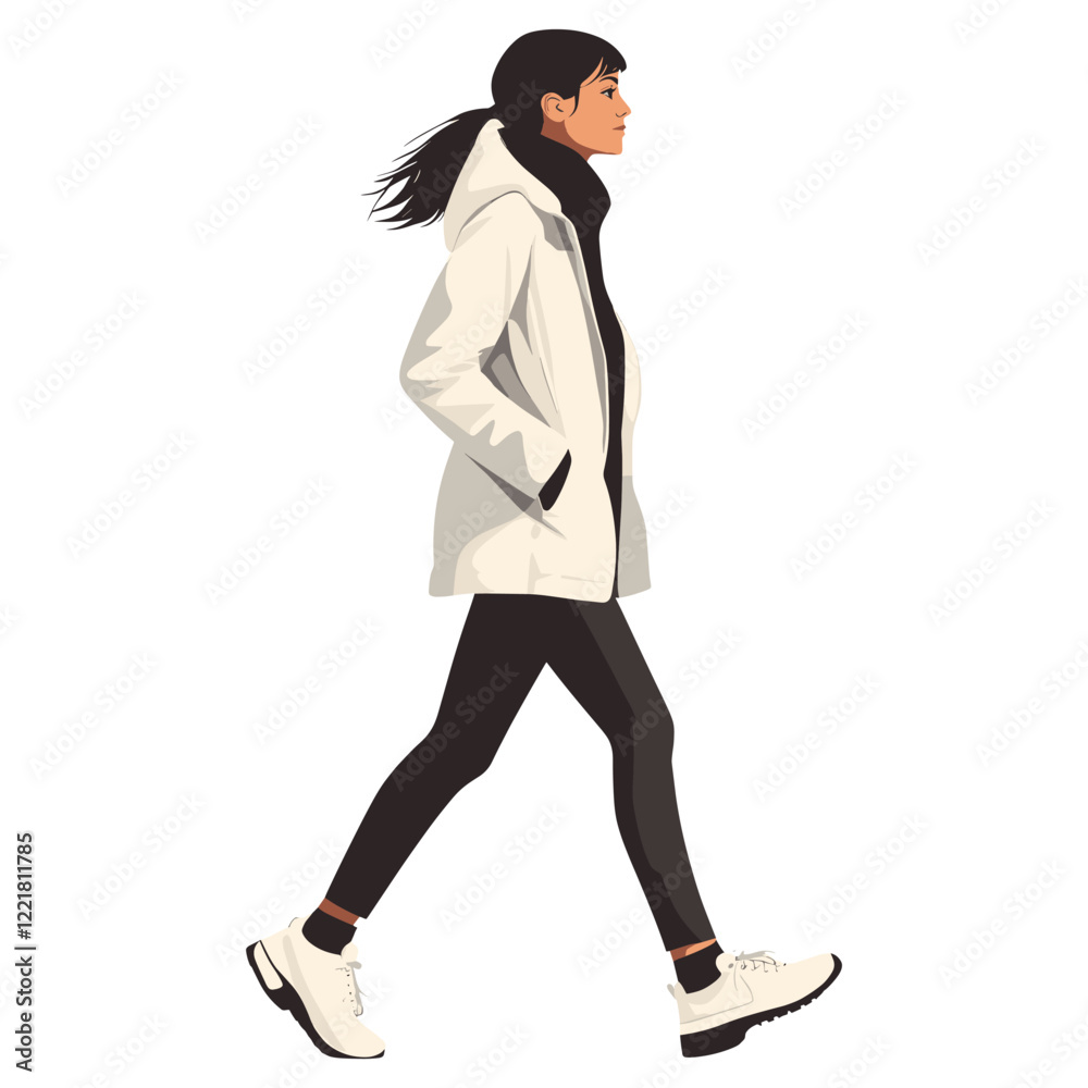 Fototapeta premium A woman jogging illustration walking white vector