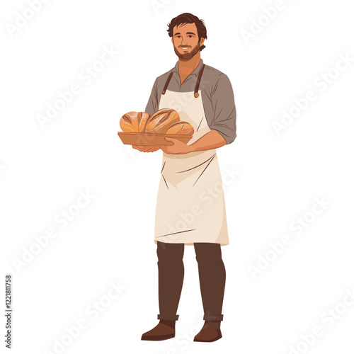 A man baker with apron illustration bread fresh vector