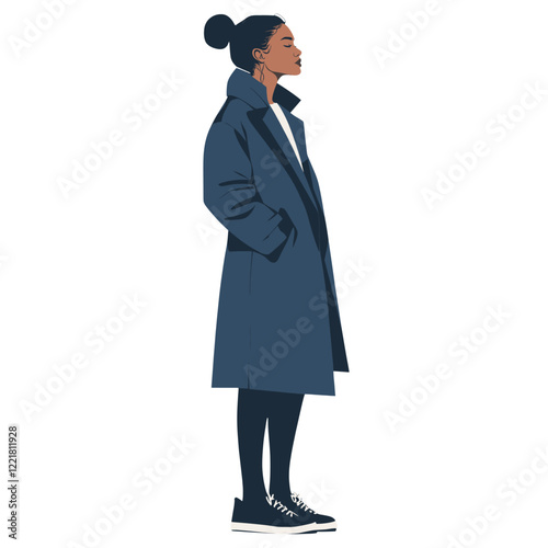 A woman wearing blue coat illustration minimalist clothing vector