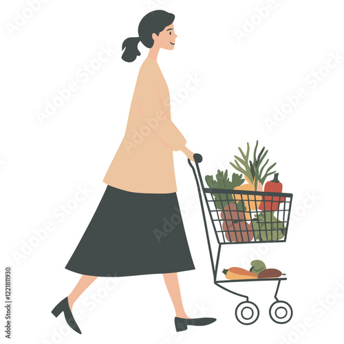 Woman illustration vegetables shopping vector