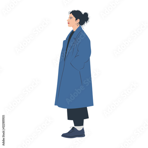 A woman wearing blue coat illustration clothing overcoat vector