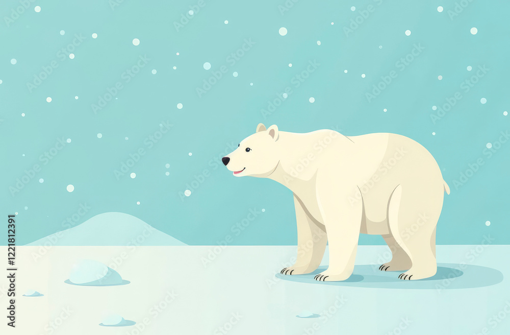 Fototapeta premium An image of a polar bear at the north pole. A polar bear in the snow. Banner, postcard for the International Polar Bear Day