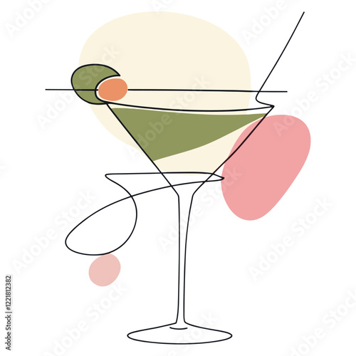 Abstract cocktail line art illustration minimalist drawing vector