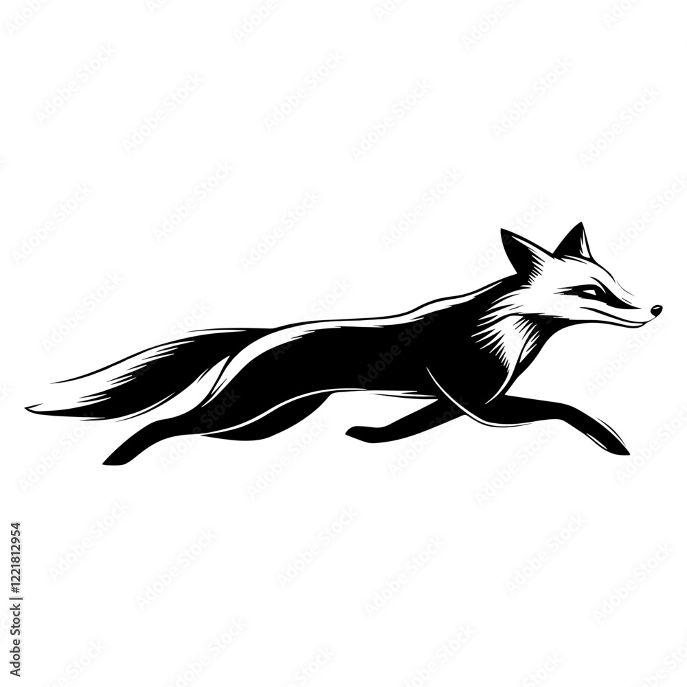 Simple fox running linear illustration wildlife stencil vector