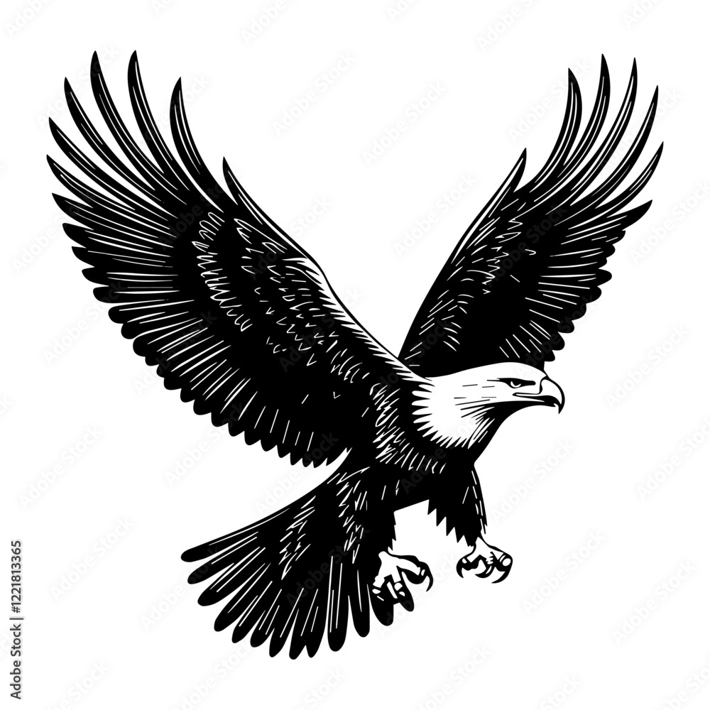 Obraz premium Simple eagle full body flying linear illustration bird art vector