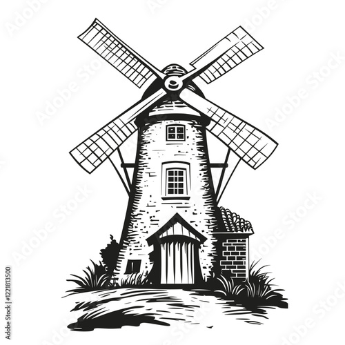 Windmill linear windmill illustration black vector