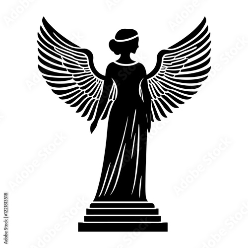 Simple angel wings linear silhouette black white vector