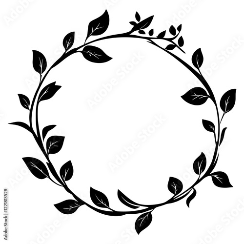 Linear flower vines ring illustration simple black vector