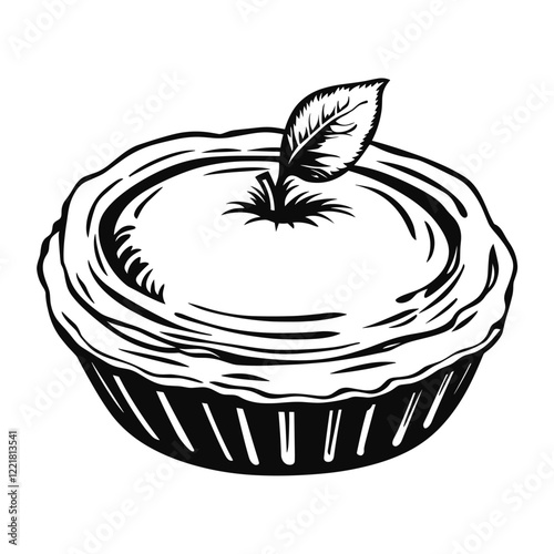Simple apple pie linear illustration dessert stencil vector