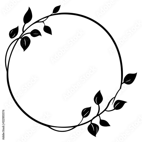 Linear flower vines ring art illustration black vector