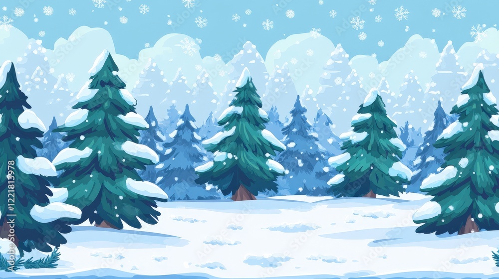 Obraz premium Winter Forest Landscape with Snowy Trees and Blue Sky Background