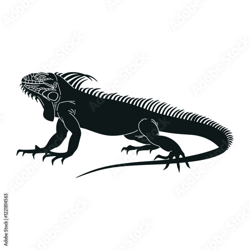 Iguana roaring walking iguana illustration silhouette vector