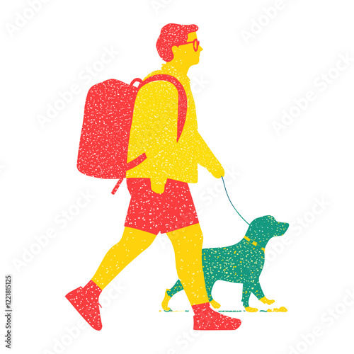 Side man walking with dog illustration clothing raincoat vector