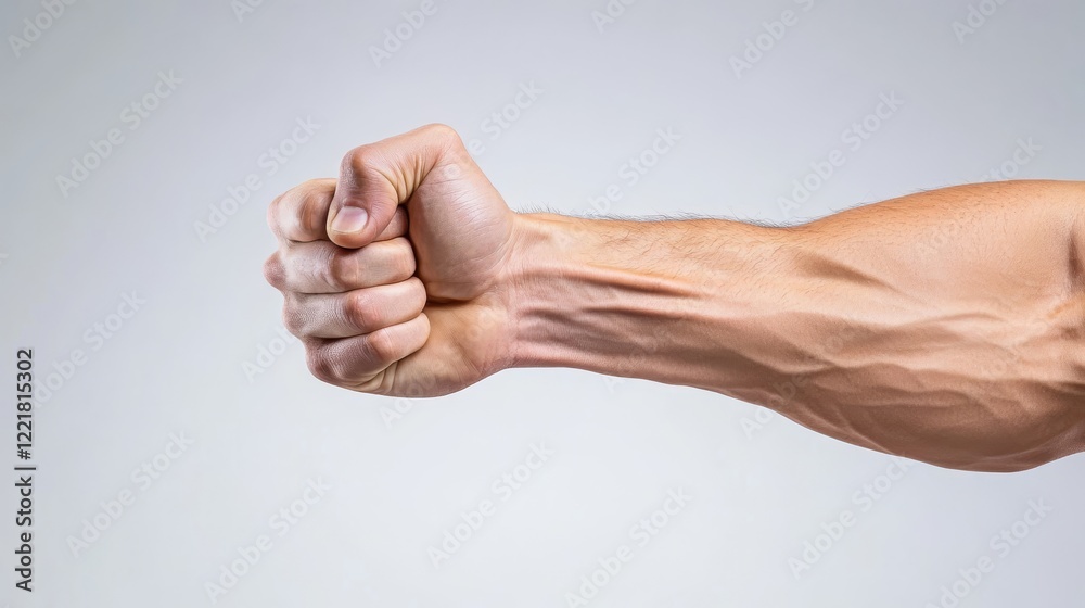 Clenched fist, a symbol of strength, resilience and determination in masculinity Clenched fist, a symbol of strength, resilience and determination in masculinity