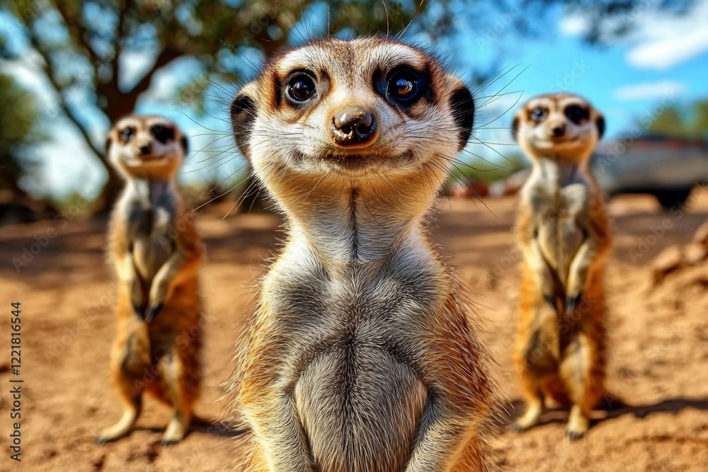 Fototapeta premium The adorable posture of meerkats captures their attentive nature.