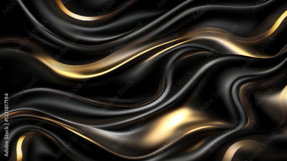 Fototapeta premium Elegant Black and Gold Silk Fabric with Smooth Flowing Waves