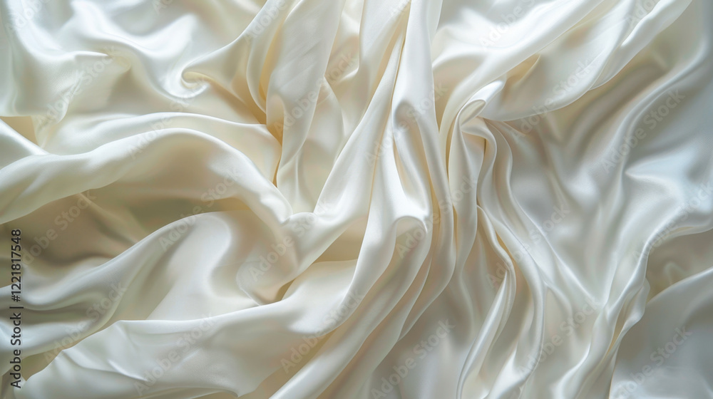 Luxurious white satin fabric with soft, flowing texture and elegant drape. Perfect for fashion, upholstery, or decorative purposes, creating sophisticated ambiance Luxurious white satin fabric with soft, flowing texture and elegant drape. Perfect for fashion, upholstery, or decorative purposes, creating sophisticated ambiance