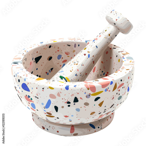 Terrazzo mortar and pestle weaponry colorful artistic vector