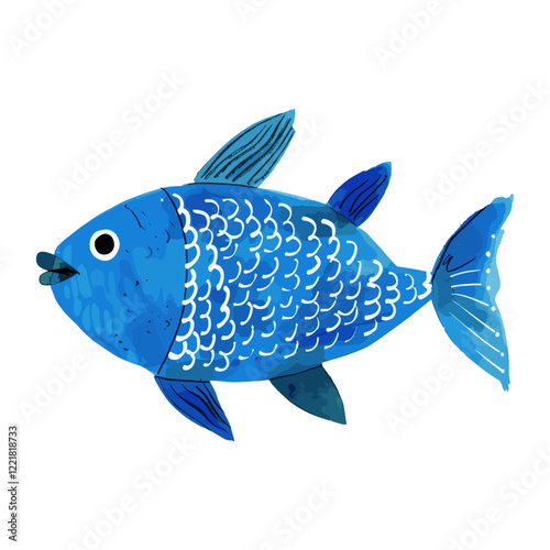 Cute blue fish illustration watercolor creature aquatic vector