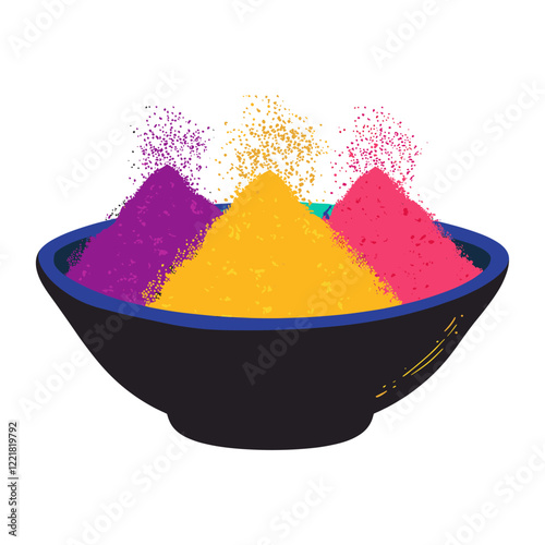 Bowl with powder colors holi traditional celebration vector