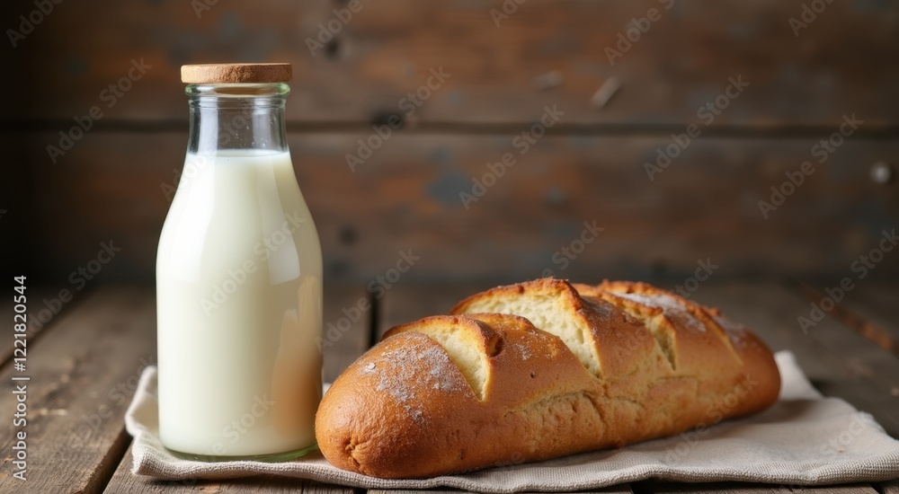 Arafed loaf of bread and a bottle of milk on a napkin Arafed loaf of bread and a bottle of milk on a napkin