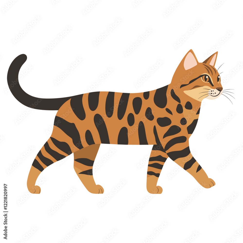 Fototapeta premium Spotted cat walking illustration animal pet vector