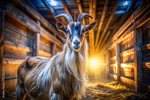 Majestic Jamnapari Goat in Rustic Barn - Long Exposure Photography photo