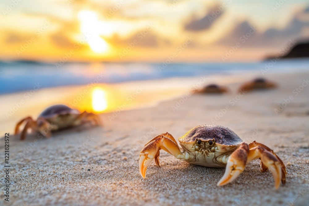 Crabs Scuttling on Sandy Beach at Low Tide Crabs Scuttling on Sandy Beach at Low Tide