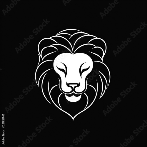 lion zodiac symbol in white simple lines vector -