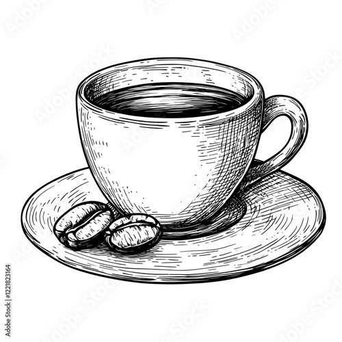 Coffee with coffee bean art drawing sketch vector