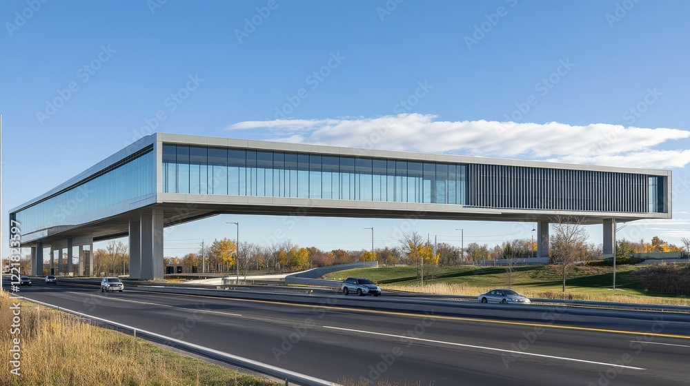A modern expressway overpass with clean lines and a clear blue sky providing ample copy space A modern expressway overpass with clean lines and a clear blue sky providing ample copy space