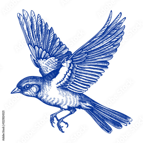 Hand drawn a flying bird drawing bluebird vintage vector