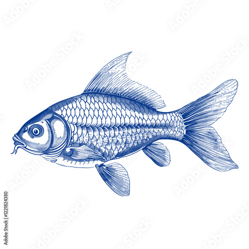 Hand drawn a fish drawing animal blue vector