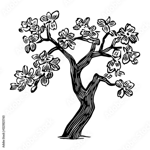 Cherry blossom tree drawing art white vector