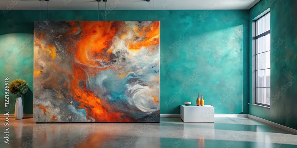 Abstract Fluid Art Canvas in Modern Interior Setting Abstract Fluid Art Canvas in Modern Interior Setting