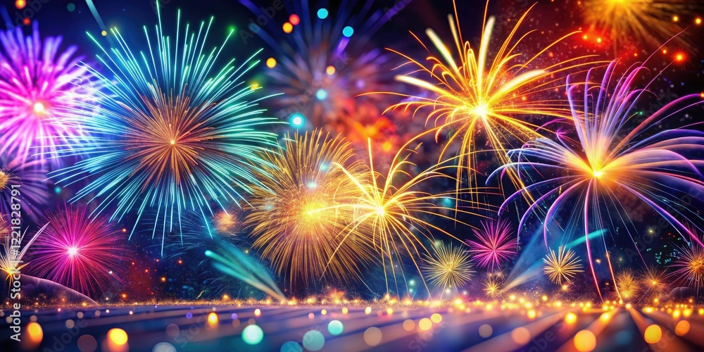 Fototapeta premium Abstract Fireworks Background, Colorful Lines, Festive Celebration, Night Sky, Bright Colors, Dynamic Design, Party, Event, Holiday, Anniversary