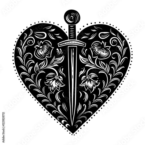 Heart and dagger design sword heart vector