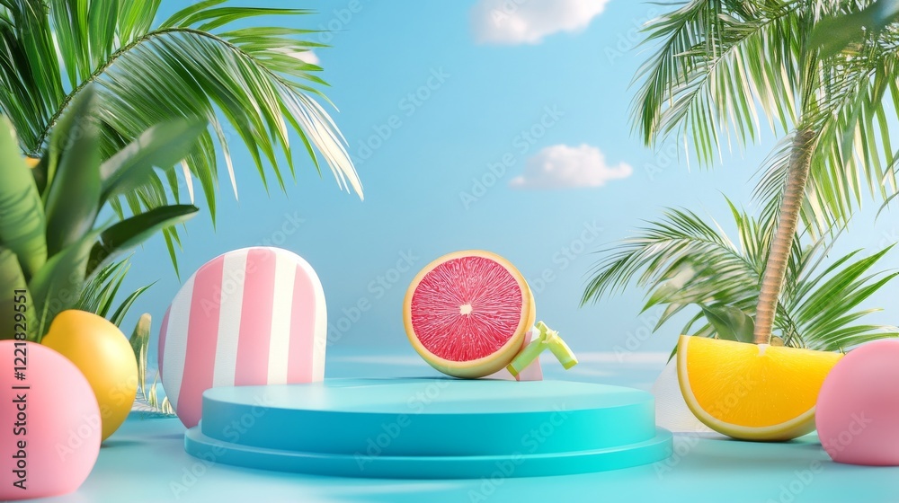 Obraz premium 19.3D summer vacation podium concept: