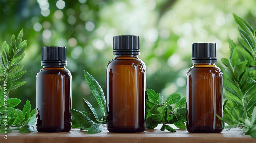 Essential Oils and Green Leaves Essential Oils and Green Leaves