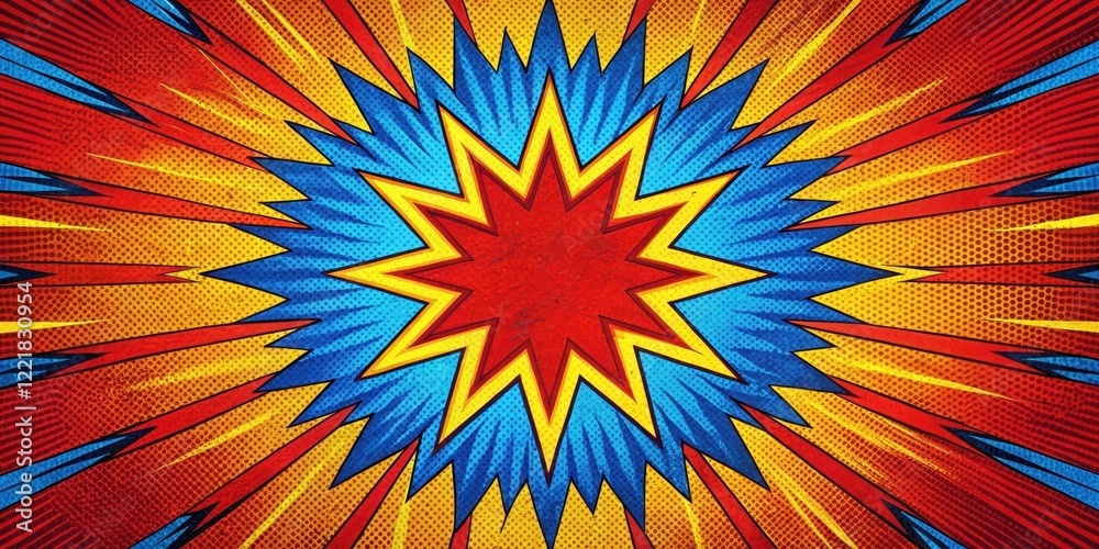 Fototapeta premium Dynamic Red, Blue, and Yellow Starburst Comic Book Design