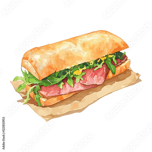 Roast beef Sandwich sandwich illustration watercolor vector