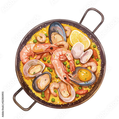 Seafood Paella on pan paella illustration art vector