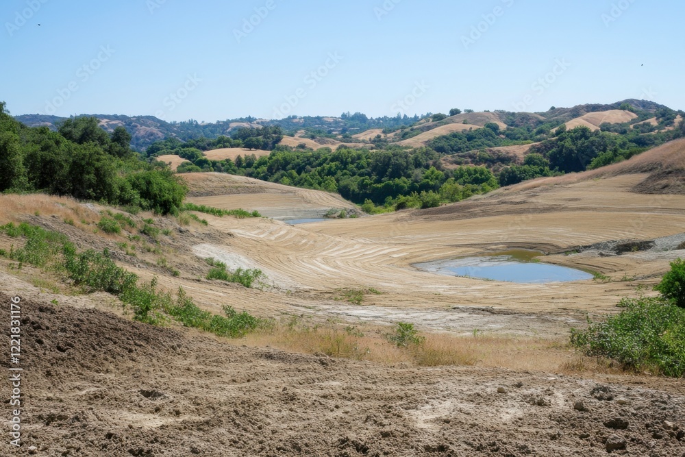 landscape of the dried river with trees landscape of the dried river with trees