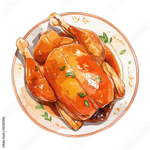 Peking duck on plate illustration food meal vector