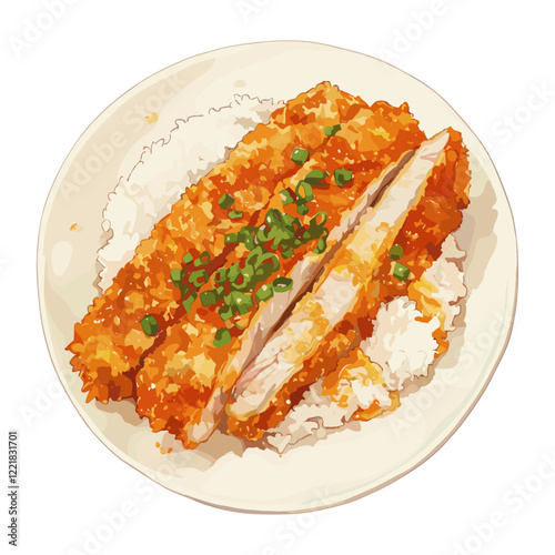 Deep fried pork with rice on plate food meal dish vector