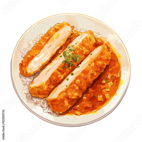 Deep fried pork with curry and rice curry on plate food meal dish vector