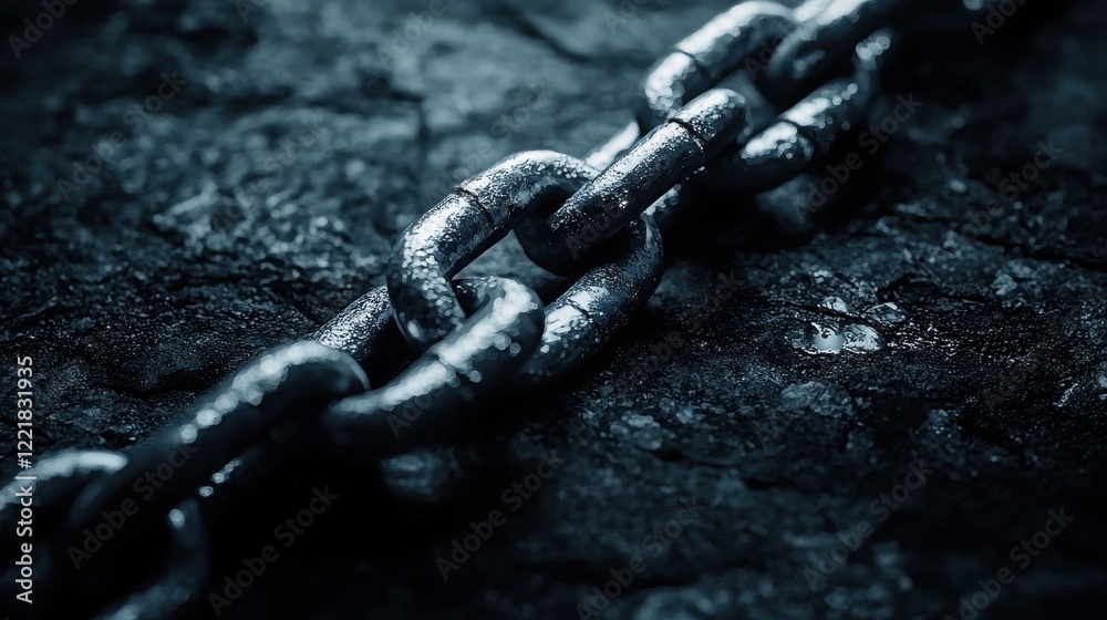 Close-up of a metallic chain on a textured surface Close-up of a metallic chain on a textured surface