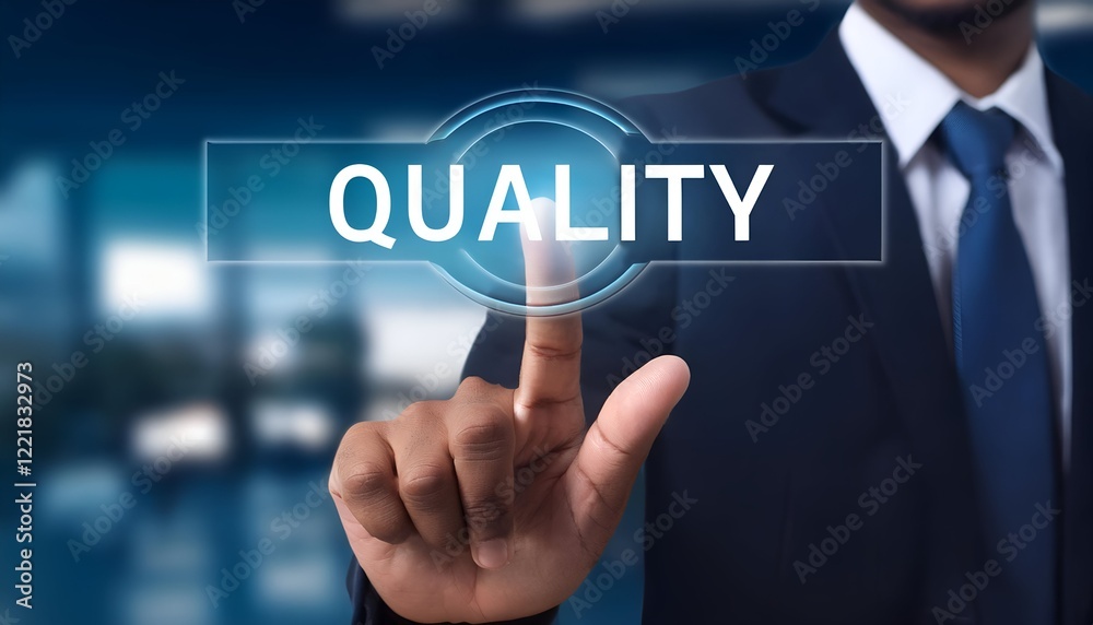 business hand pushing quality button on blurred background. Quality Concept
business hand pushing quality button on blurred background. Quality Concept