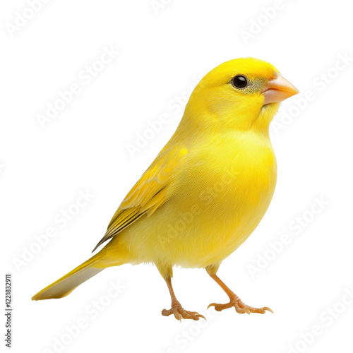 Bright yellow canary bird standing gracefully, showcasing its vibrant feathers and lively expression. This cheerful avian symbolizes joy and beauty in nature photo