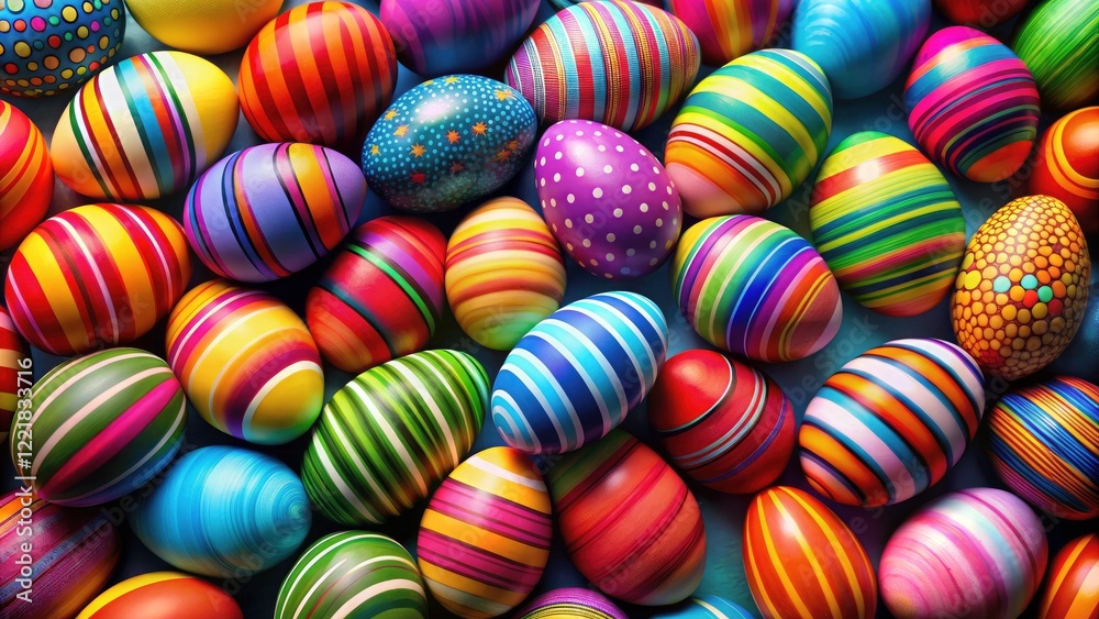 Fototapeta premium Colorful Striped Easter Eggs Background, Spring Holiday Festive Design, Pastel Egg Pattern